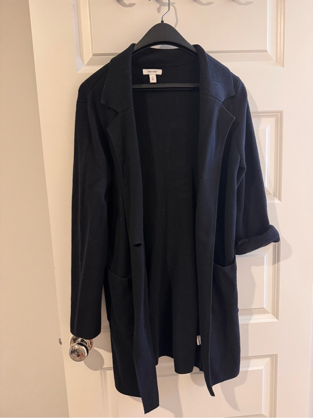 Nine West Black Open-Front Knit Blazer Cardigan